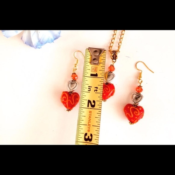 Red beaded heart necklace set - Picture 5 of 5